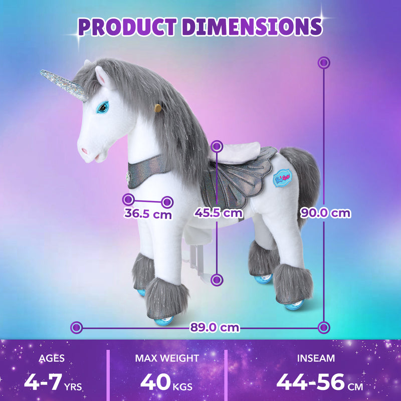 Licorne grise modèle Y, jouet à chevaucher pour les 4-7 ans – Lancement en octobre