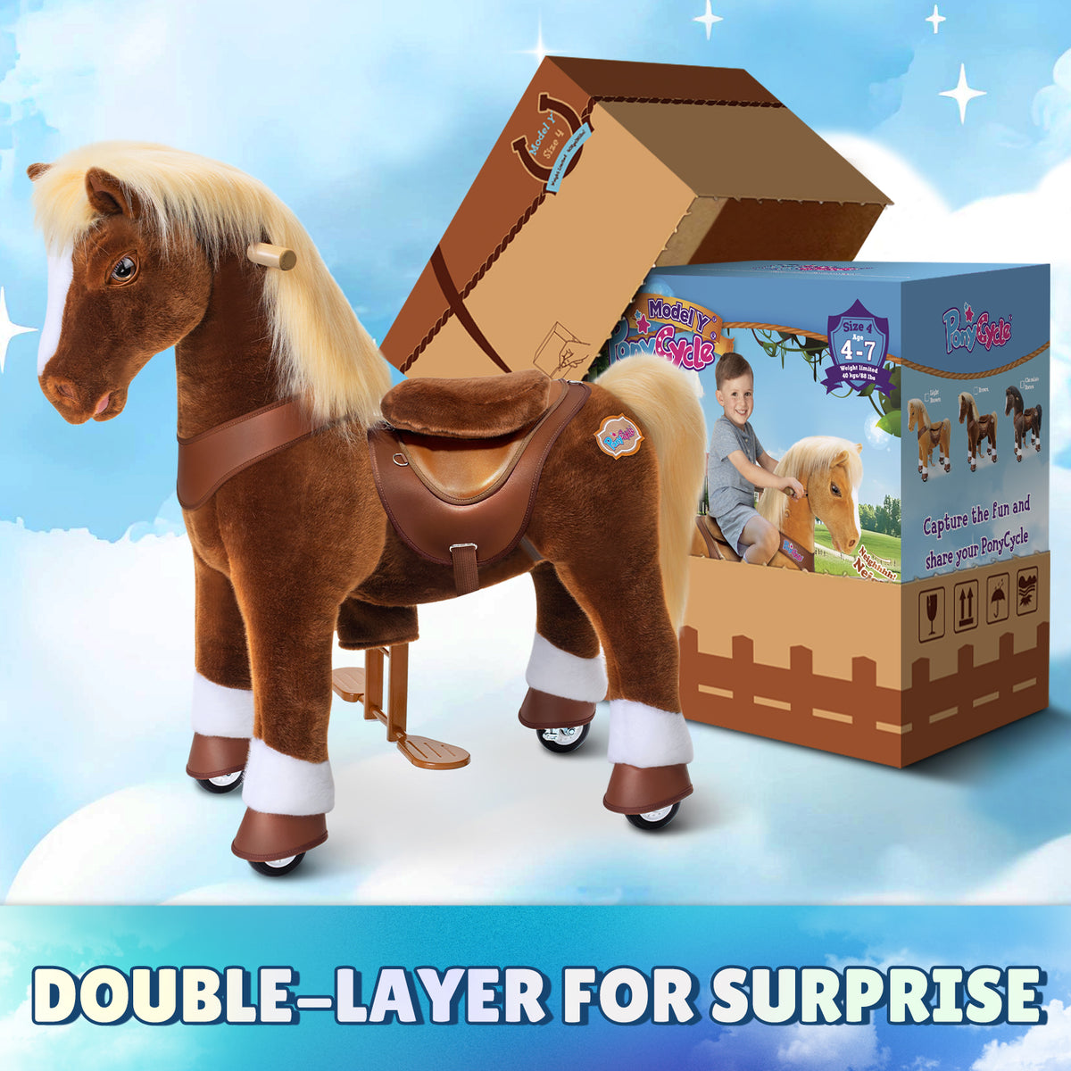 Cheval brun modèle Y, jouet à monter pour les 4-7 ans – Lancement en octobre