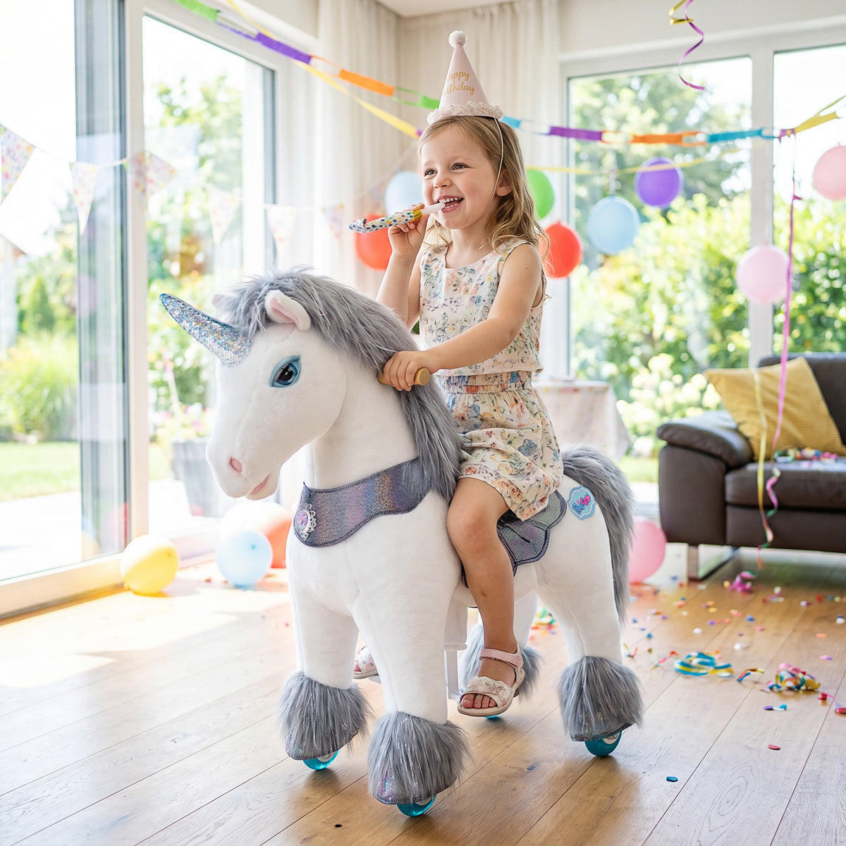 Model Y® Grey Unicorn Rideable Toy for Age 3-4（UK&EU in Stock）