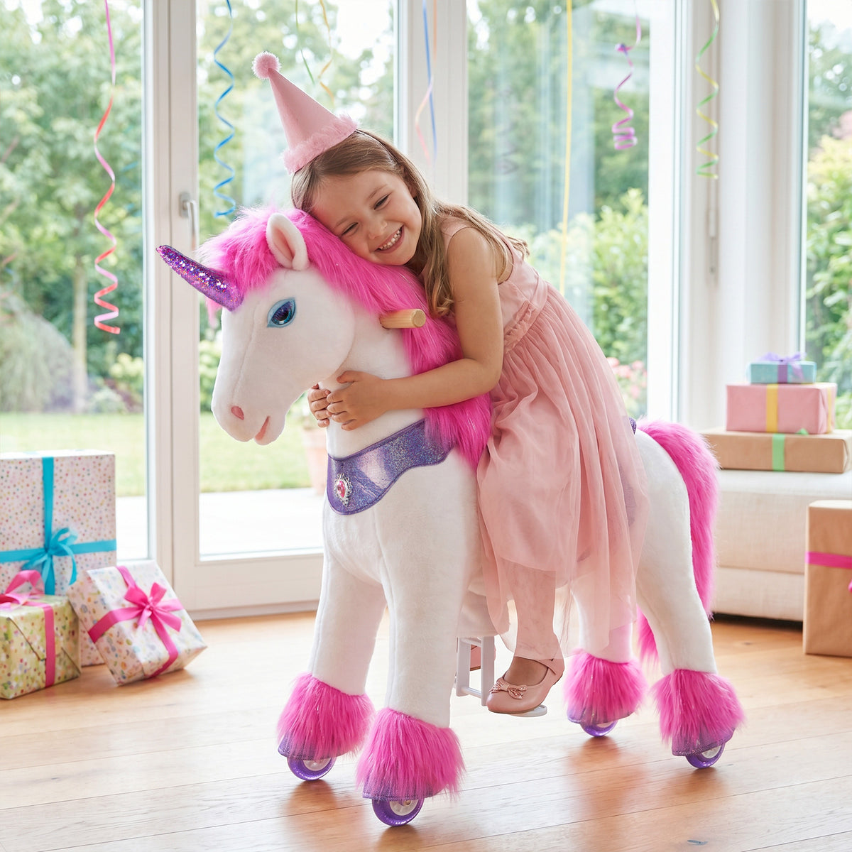 Model Y® Pink Unicorn Rideable Toy for Age 4-7（UK&EU in Stock）