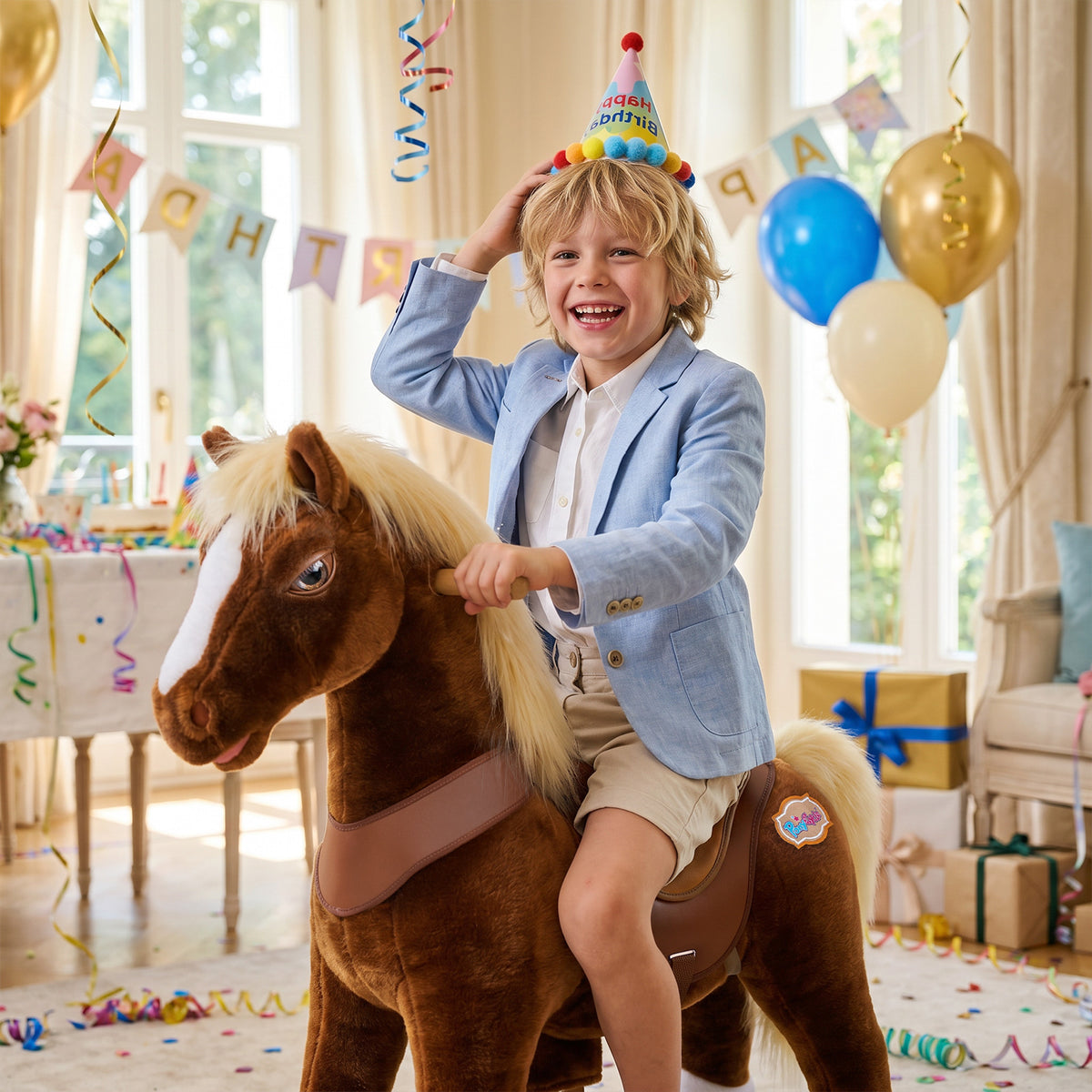 Model Y® Brown Horse Rideable Toy for Age 4-7（UK&EU in Stock）