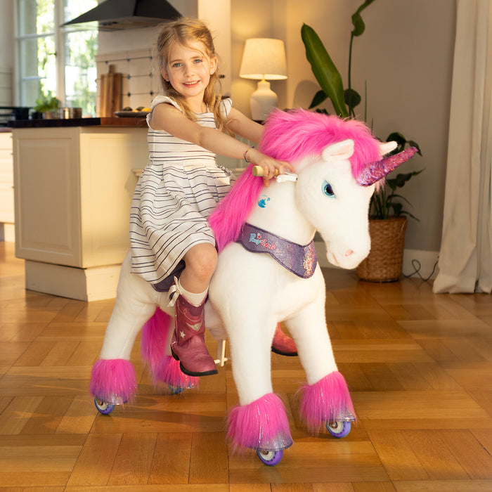 Modell Y, Rosa Einhorn-Reitspielzeug für 4-7 Jahre – Start im Oktober
