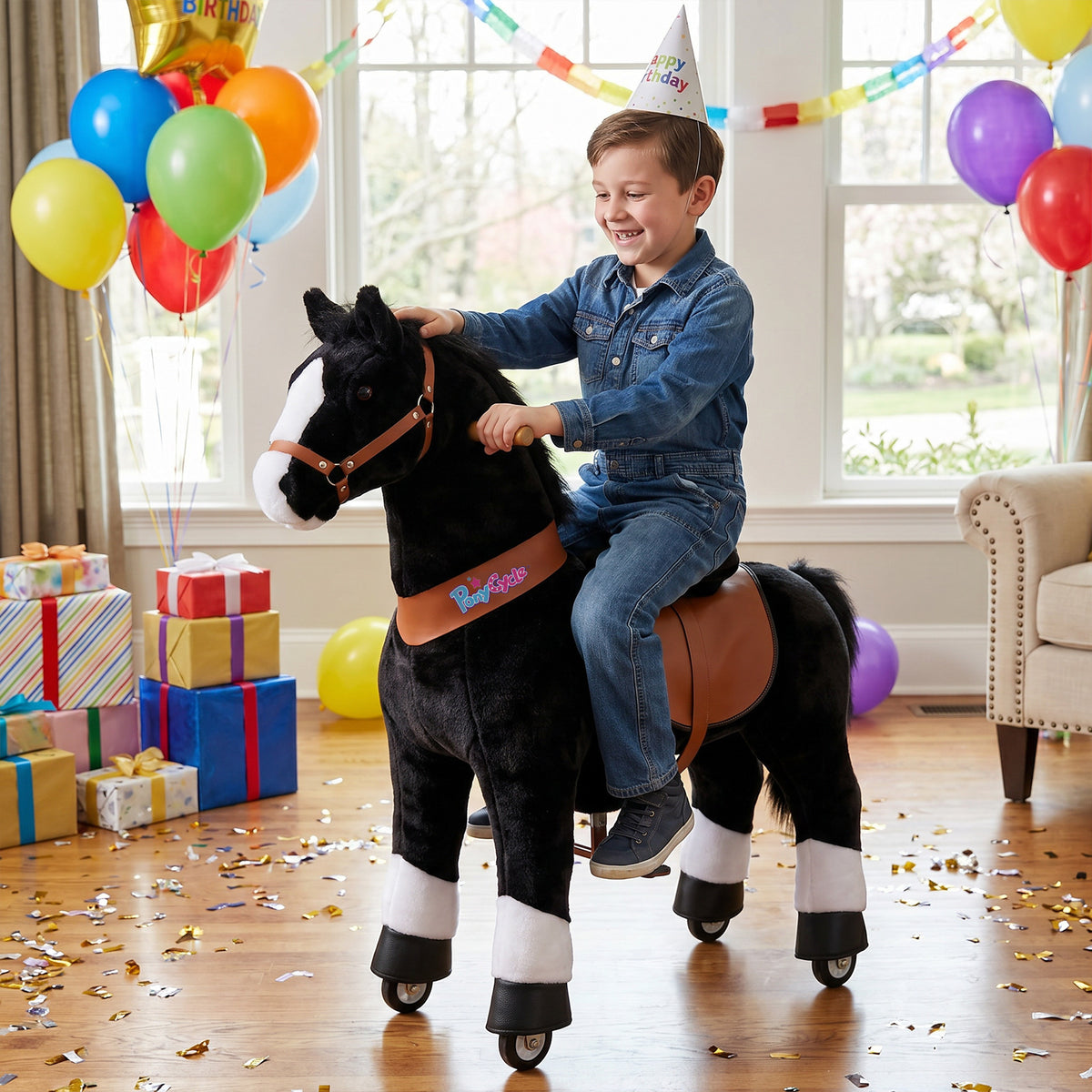 PonyCycle® Ride on Horse Size 5 for Age 7+ Black（UK&EU in Stock）