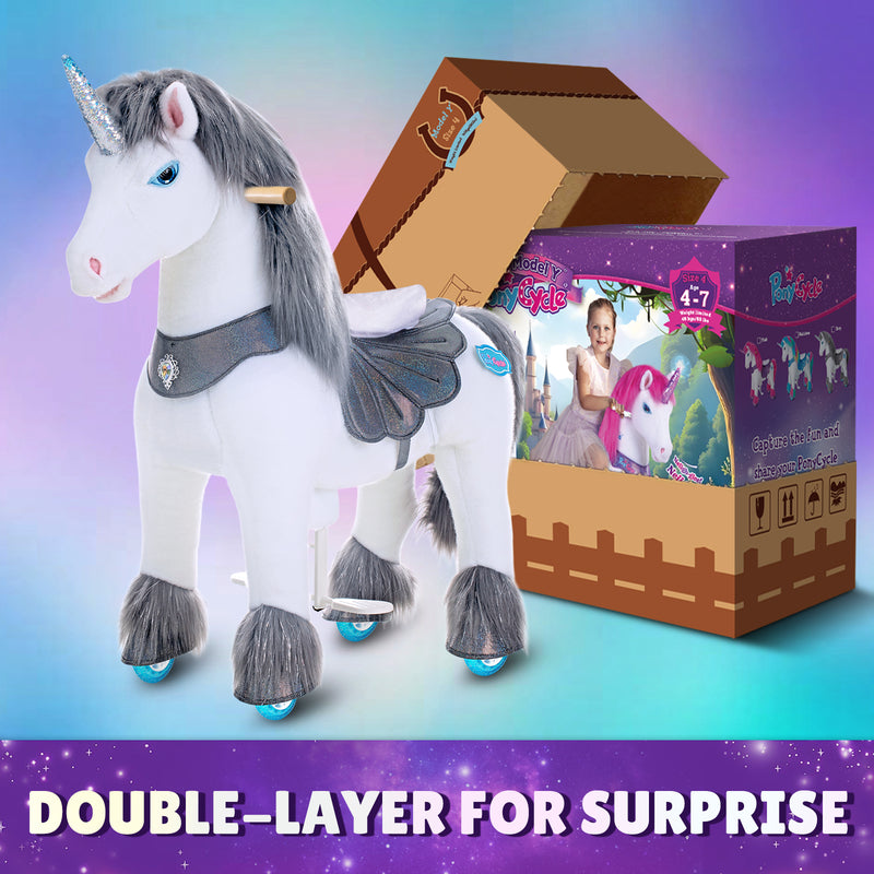 Licorne grise modèle Y, jouet à chevaucher pour les 4-7 ans – Lancement en octobre